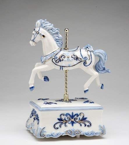 Cosmos 80111 Güzel Porselen Atlıkarınca Atı Müzikal Heykelcik, 8-1 / 2 İnç, Mavi