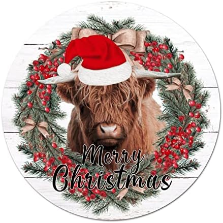 ArogGeld hoş geldin yazısı Ön Sundurma için Merry Christmas İnek Şapka ile Büyük Yuvarlak Teneke İşareti Çiftlik Evi Alüminyum