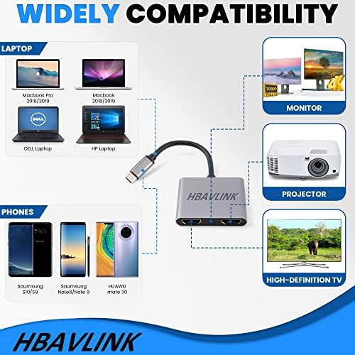 HBAVLINK USB C Çift HDMI Adaptörü Windows Laptop için + USB 3.0 Çift HDMI adaptörü Windows ve macOS için