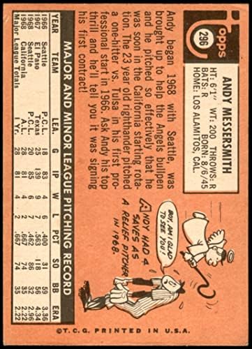 1969 Topps Beyzbol 296 Andy Messersmith ÇAYLAK Kaliforniya Melekleri Mükemmel