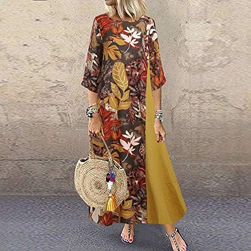ıQKA kadın Midi Elbise Çiçek Baskı Renk Patchwork Rahat uzun elbise Yaz Kısa Kollu O Boyun Tunik Elbiseler Sundress
