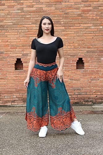 SiamMandalay kadın Geniş Bacak Palazzo Pantolon Hafif Gevşek Rahat Boho Flare Harem Pantolon Yoga için Mükemmel