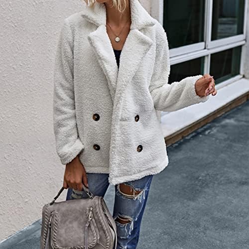RMXEı kadın ceketi Uzun Kollu Kış Peluş Yaka Çift Düğmeli Peluş Ceket