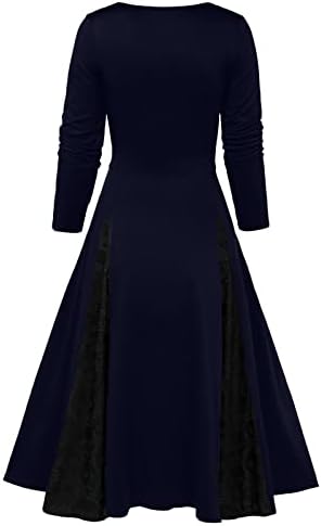 Kadın Cadılar Bayramı Kokteyl Elbiseleri Kafatası Tığ Vintage Balo Elbise Uzun Kollu Flowy Dantel Ekleme Salıncak Gotik Elbise