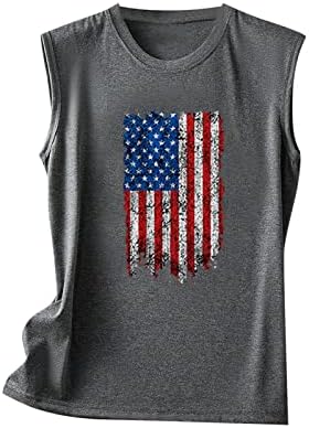 Tankı Üstleri Bayan Crewneck Kolsuz Gömlek Sevimli Temmuz 4th Bağımsızlık Günü Grafik Tees T-Shirt Gevşek Fit Temel Bluz