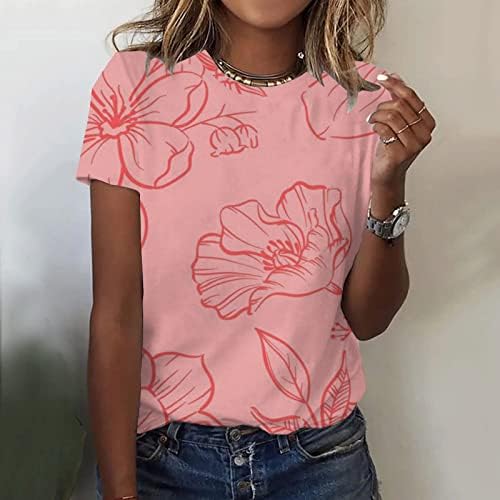 Kadın Üstleri İlkbahar ve Yaz 2023 için Casual Ekip Boyun T-Shirt Çiçek Baskı Kısa Kollu Üstleri