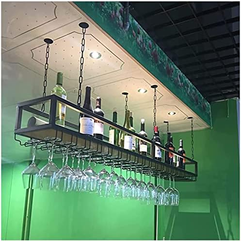 EMISOO Tavanda asılı Raf Asılı Şarap Rafı Çiçek Standı, Ayarlanabilir Yükseklik Metal Tavan şişe rafı Kadeh Takımı ile Cam