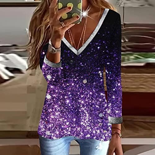 Kadınlar için ışıltılı Üstleri Şık Rahat yazlık gömlek Gevşek Fit Gizlemek Göbek Bluz Kısa Kollu Glitter V Boyun Tunik Üst