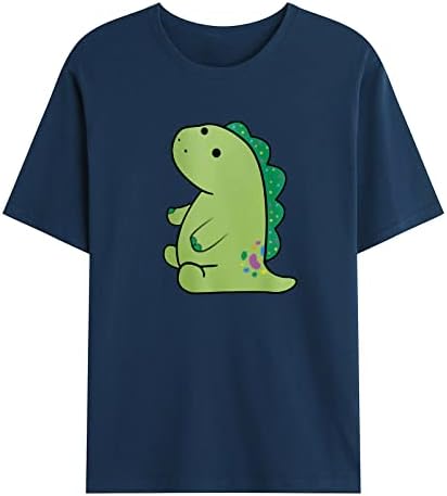 Erkek T Shirt Rahat Yaz Kısa Kollu Yuvarlak Boyun Kazak Sevimli Yeşil Dinozor baskılı tişört Bluzlar Tops