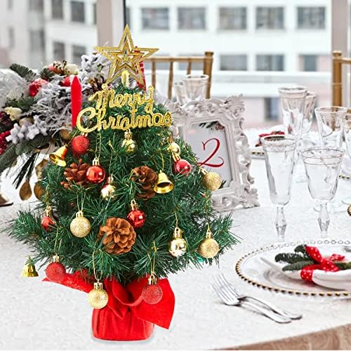 Dekorasyon kiti ile 22 Önceden aydınlatılmış masa Üstü Mini Noel ağacı, dize ışıkları ile yapay Noel ağacı yıldız ağaç tepesi