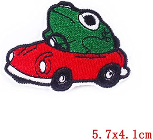 Yeşil ve Kırmızı Araba Kurbağa Yama Aplike Sevimli Komik Kurbağa Testere On/Demir On İşlemeli Yama Aplike Eğlenceli Hayvan