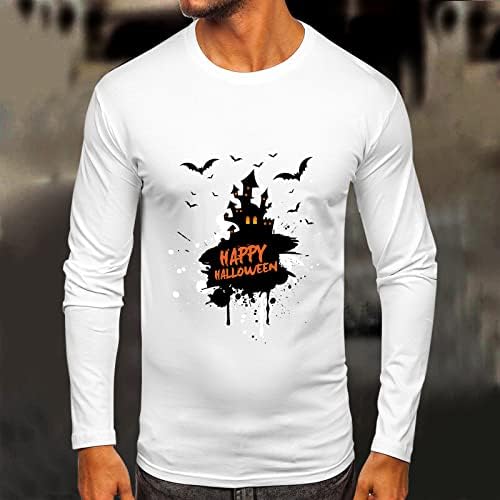 ZDDO Cadılar Bayramı Erkek T-Shirt, erkekler Mutlu Cadılar Bayramı Perili Ev Baskı Uzun Kollu Komik Grafik Slim Fit Egzersiz