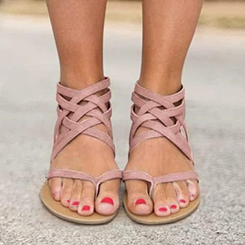 Nulairt Sandalet Kadınlar için Rahat Yaz Kapalı Ayak Dantel-Up Düz Sandalet Açık Tatil Kama Sandalet Roma Ayakkabı