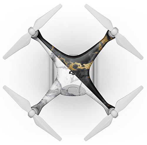 Tasarım Skinz Tasarım Skinz Beyaz-Siyah Mermer ve Dijital Altın Folyo V1 Tam Vücut Wrap çıkartma kaplama Kiti Drone DJI Phantom