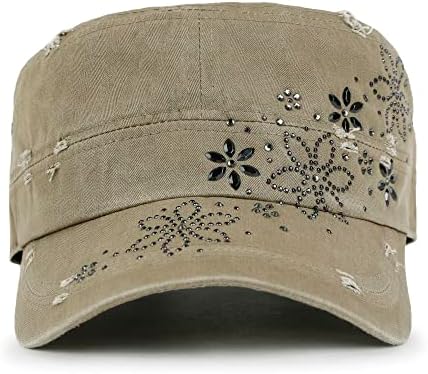 ılilily Kristal Taş Damızlık Çiçek Vintage Pamuk Askeri Ordu Şapka Harbiyeli Kap