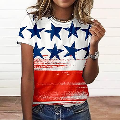 O-Boyun Vatansever Gömlek Kadınlar için 4th Temmuz Bağımsızlık Günü Kısa Kollu Üstleri Yıldız Çizgili T Shirt Gevşek Bluzlar
