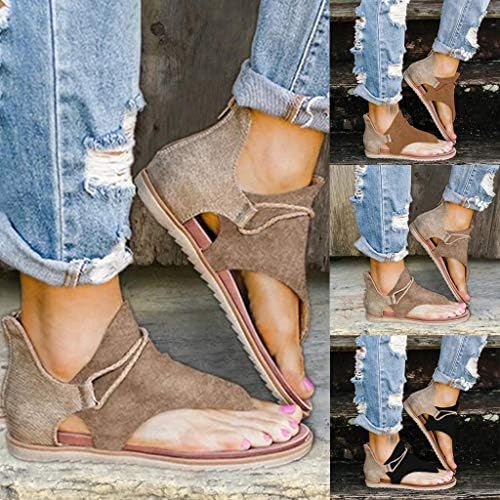 AIHOU kadın Sandalet Boyutu 12 kadın Burnu açık Düz Sandalet Ayakkabı Yaz Rahat Roma Toka plaj sandaletleri Flip Flop