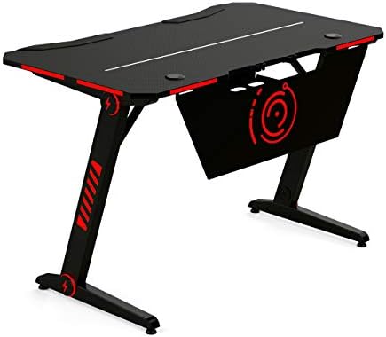 Oyun masası-ev ofis PC bilgisayar oyun masaları / RGB LED ışıklar / kulaklık kancası (siyah)