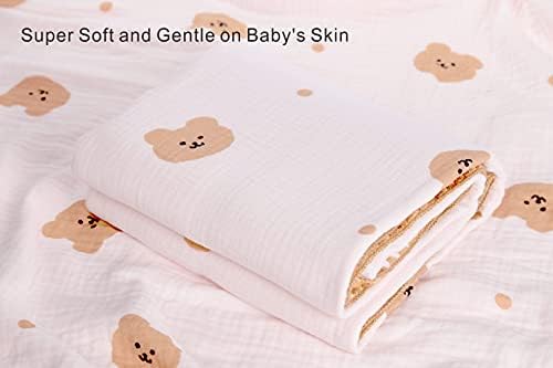 39x39 6-Layer Organik Pamuk Yumuşak Sıcak Muslin Bebek Kundak Yatak Battaniye Doğal Beyaz Renk Kahverengi Ayıcık Kız