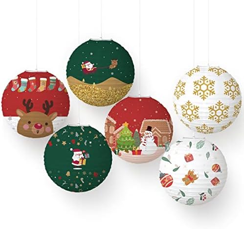CheeseandU Noel Dekorasyon 6 Parça Noel Kağıt Fenerler Asılı Kağıt Fenerler Kar Tanesi Kardan Adam Noel Baba Parti Süslemeleri