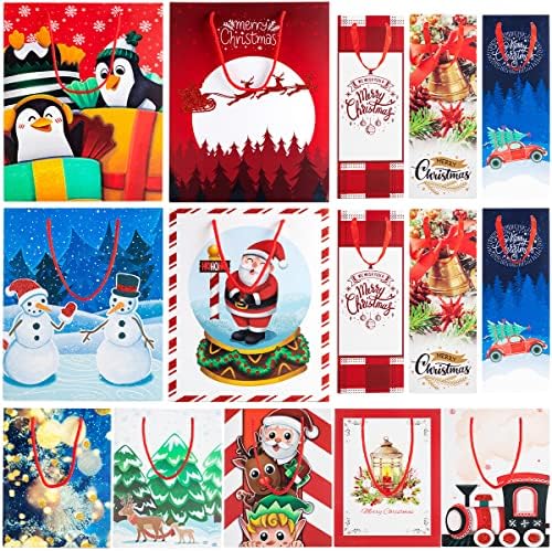 JOYIN 18 PCS Noel Sarma hediye keseleri 12 Tasarım Çeşitli Boyutları için Sarma Noel Hediyeler ve Parti İyilik, Tatil Presents