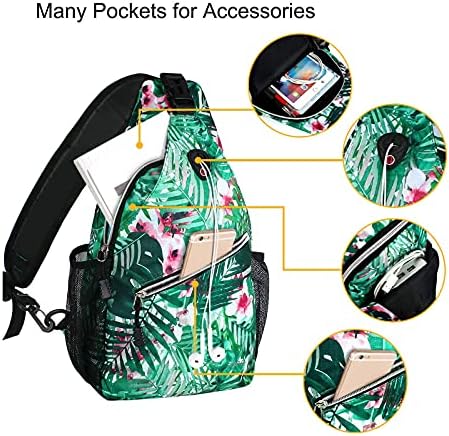 MOSISO asma sırt çantası, Seyahat Yürüyüş Sırt Çantası Desen Halat Crossbody omuzdan askili çanta, Palmiye Yaprağı Çiçek