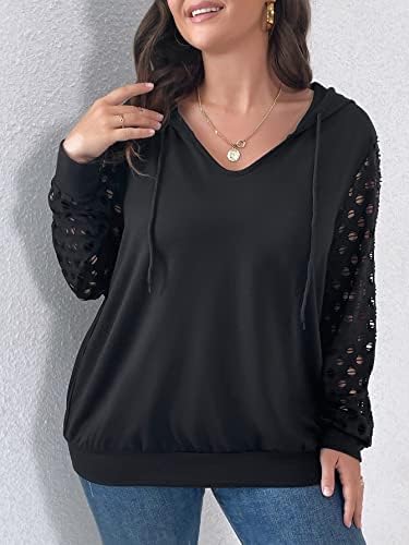 Kadınlar için TAYASH Sweatshirt - Artı Yırtık Damla Omuz İpli Kapüşonlu (Siyah Renk, Beden: X-Large)