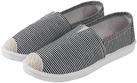 WASERCE Koyu Sandalet Kadınlar için Kadın Sığ Ağız Basit Tek Ayakkabı rahat ayakkabılar iş ayakkabısı Tuval Colorblock Çizgili