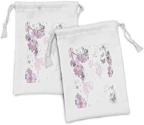 Ambesonne Badem Çiçeği Kumaş Kese 2'li Set, Anahat Stili Bahar Çiçeği Kompozisyonlu Boya Sıçraması Arka Planı, Banyo Malzemeleri