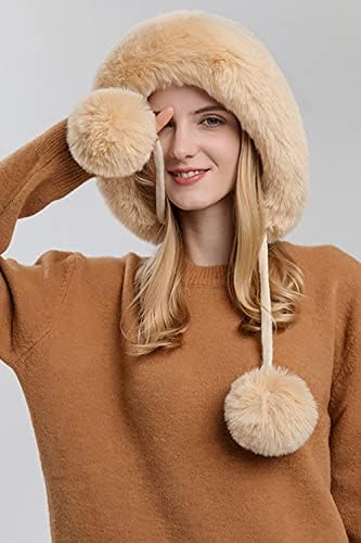 Dawfold Kadın Örgü bere şapkalar Kış Perulu Kapak Kulaklar Faux Kürk Tığ Kafatası Kap Ponpon Kabarık Polar Astarlı