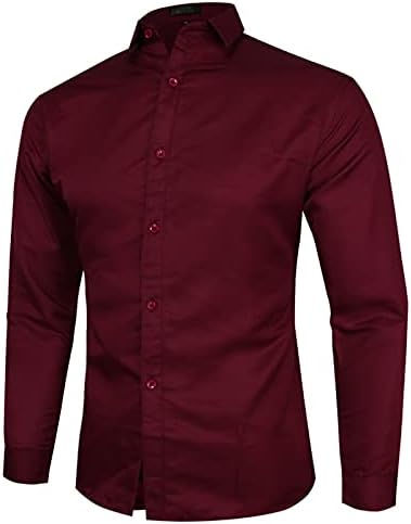 Erkek Düz Renk Elbise Gömlek İş Resmi Gömlek Moda Yaka Yaka Düğme Aşağı Gömlek Uzun Kollu Bluz Tops