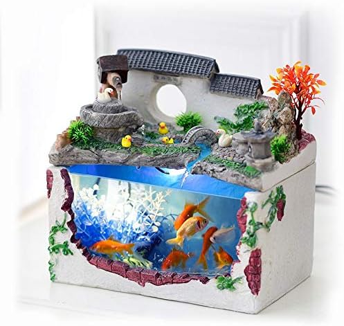 TWDYC tropikal balık akvaryumu tankı kase su değirmeni çeşme ışık pompası ile yapay bitki masaüstü ofis ev dekor