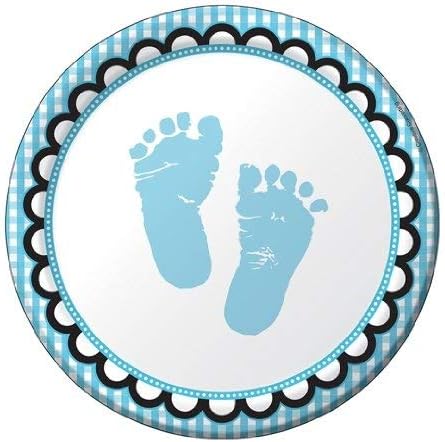 8 Sayımlı Yuvarlak Kağıt Tatlı Tabakları, Tatlı Bebek Ayakları Mavi