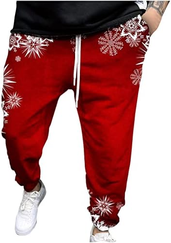 Erkekler Sweatpants Çirkin Noel Ağacı Joggers Pantolon Rahat İpli Cep Spor Pantolon Komik Elk Kar Tanesi Desen