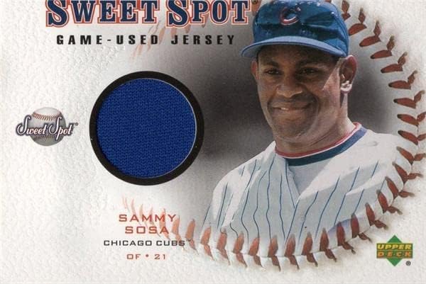 Sammy Sosa oyuncu yıpranmış forması yama beyzbol kartı (Chicago Cubs) 2001 Üst Güverte Tatlı Nokta JSS-MLB Oyun Kullanılmış
