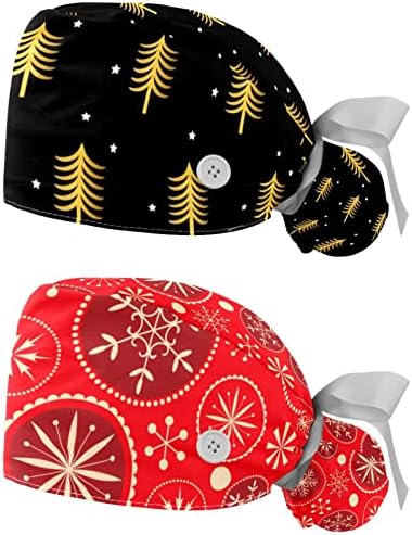 Altın Noel Ağacı Desen Çalışma Kap Düğmeleri ile Uzun Saç Elastik Şerit Kravat Geri Şapka Kadınlar için