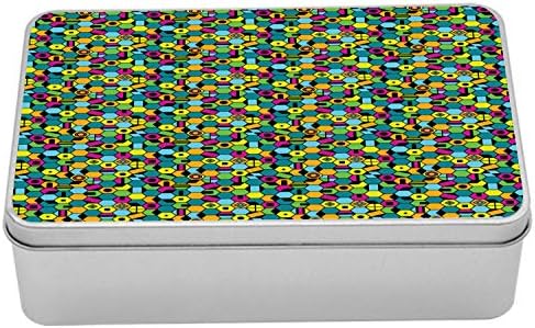 Ambesonne Renkli Metal Kutu, Canlı Renkli Geometrik Şekillere Sahip Altıgen Mozaik Yenilikçi Eğlenceli Genç Desen, Kapaklı