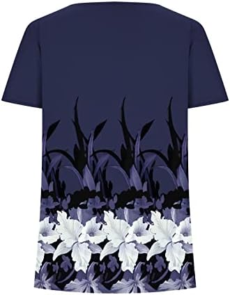 Kadın Rahat Üst Kare Boyun Kısa Kollu Düğme Yarık Baskı T Shirt Tee Tops Tunik Polyester Bluzlar Kadınlar için