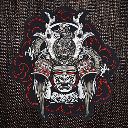 Japon Hannya Oni Maskesi Samuray Savaşçısı Ejderha Büyük İşlemeli Motosiklet Ceket ve motorcu yeleği Geri Yama