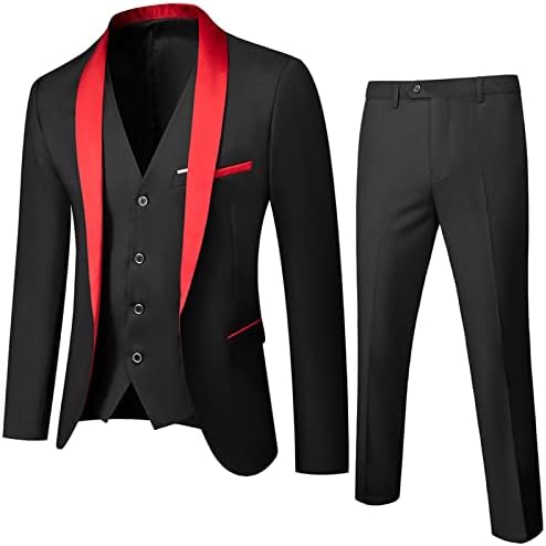 Erkek Şal Yaka 3 Parça Smokin Takım Elbise Slim Fit Bir Düğme Ceket Yelek ve pantolon seti İş Düğün Yemeği Blazer Seti