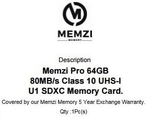MEMZI PRO 64 GB Sınıf 10 80 mb/s SDXC Bellek Kartı Panasonic Lumix DMC-LF1, DMC-LX15, DMC-LX10, DMC-LX10K, DMC-LX1, DMC-LX100,