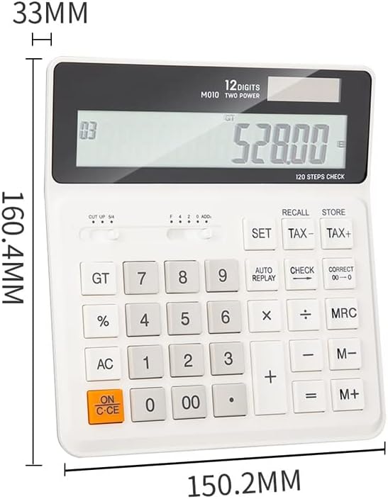 CUJUX hesap makinesi Doğru 120 adımı kontrol edin Siyah beyaz 12 haneli çift güç iş ofis finans masaüstü hesap makinesi (renk: