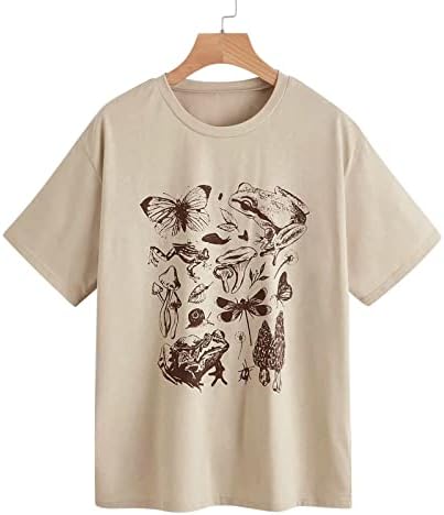 Gevşek Fit Tişörtü T - Shirt Kadınlar için Kısa Kollu Sevimli Ekip Boyun Moda Rahat Nefes Çizgili Yaz