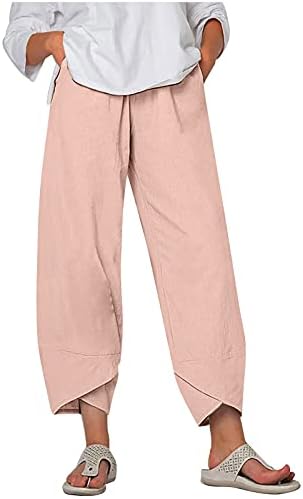 MGBD Artı Boyutu kapri pantolonlar Kadın Pamuk Keten Rahat Geniş Bacak Pantolon Retro Elastik Bel Rahat Harem Palazzo Pantolon