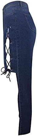 LARIAU Kot Kadınlar için Yüksek Bel İnce Bant Mikro Düğme Deliği Sıkıntılı Streç Kot Pantolon Pantolon